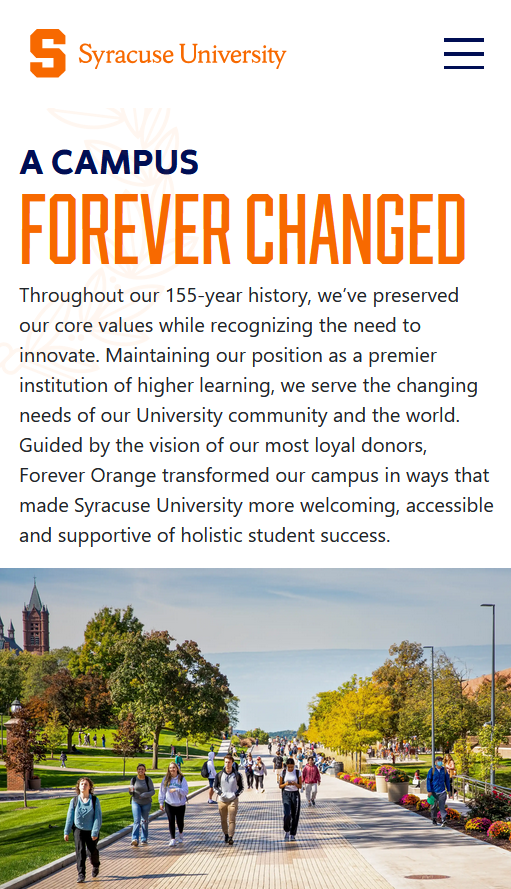 Screenshot of the ThankYou.syr.edu Forever Changed page