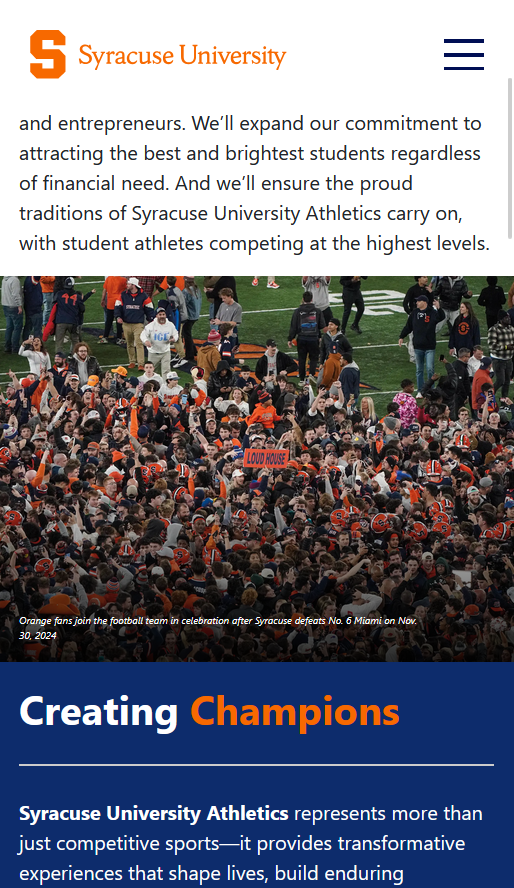Screenshot of the ThankYou.syr.edu Forever Forward page